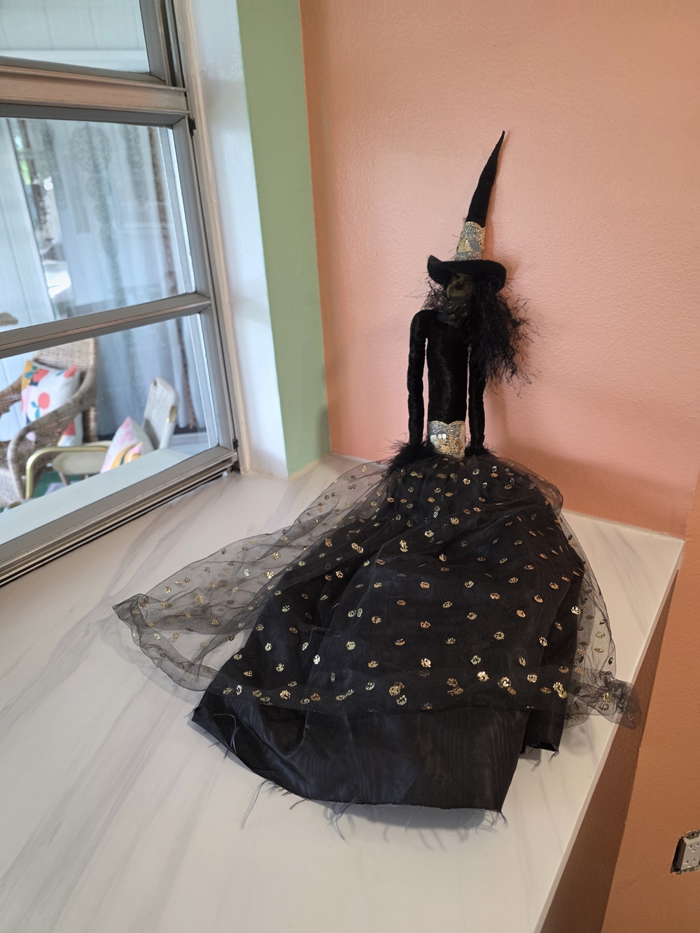 Black Witch Figurine Decoration with Gold Accents - Home Holiday Decor